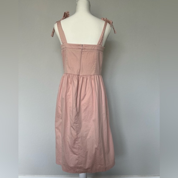 Cotton Dusty Powder Pastel Pink Ruffle Bow Tie Strap Summer Ballerina Midi Dress - Picture 7 of 10